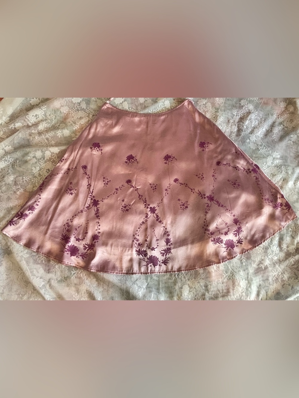 Esprit Rose Pink Satin A-Line Skirt with Purple Floral Print